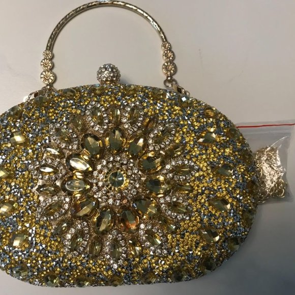 Evening Clutch Wedding Bag Gold Purse Bridal Handbag Party Prom Ladies Fashion - Picture 3 of 9